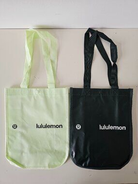 2 x New LULULEMON Neon & Green LOGO Reusable Shopping Lunch Gym Tote Bag Small
